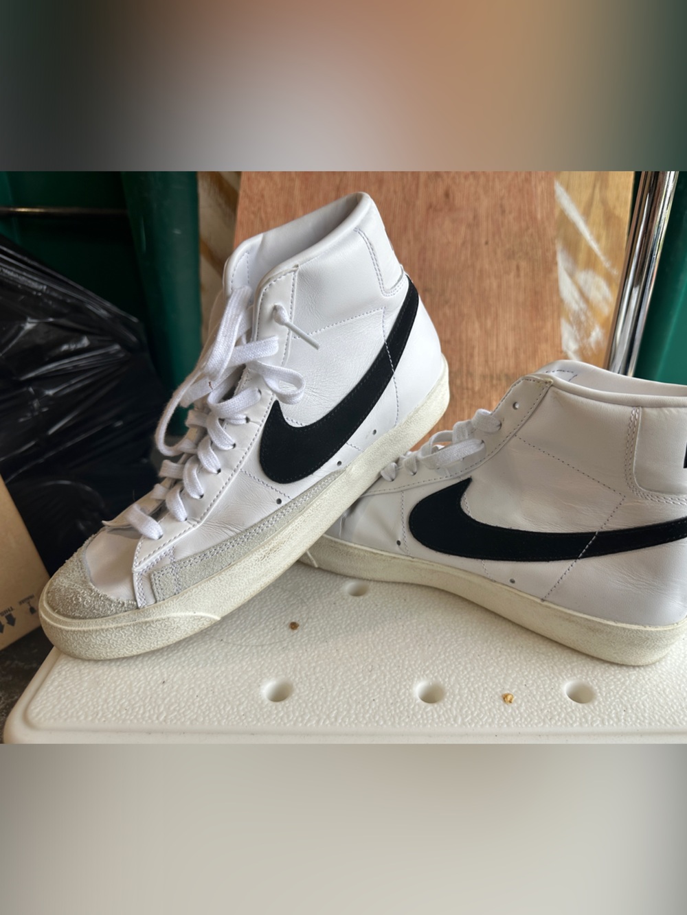 Nike Men’s White High-Top Sneakers with Black Swoosh